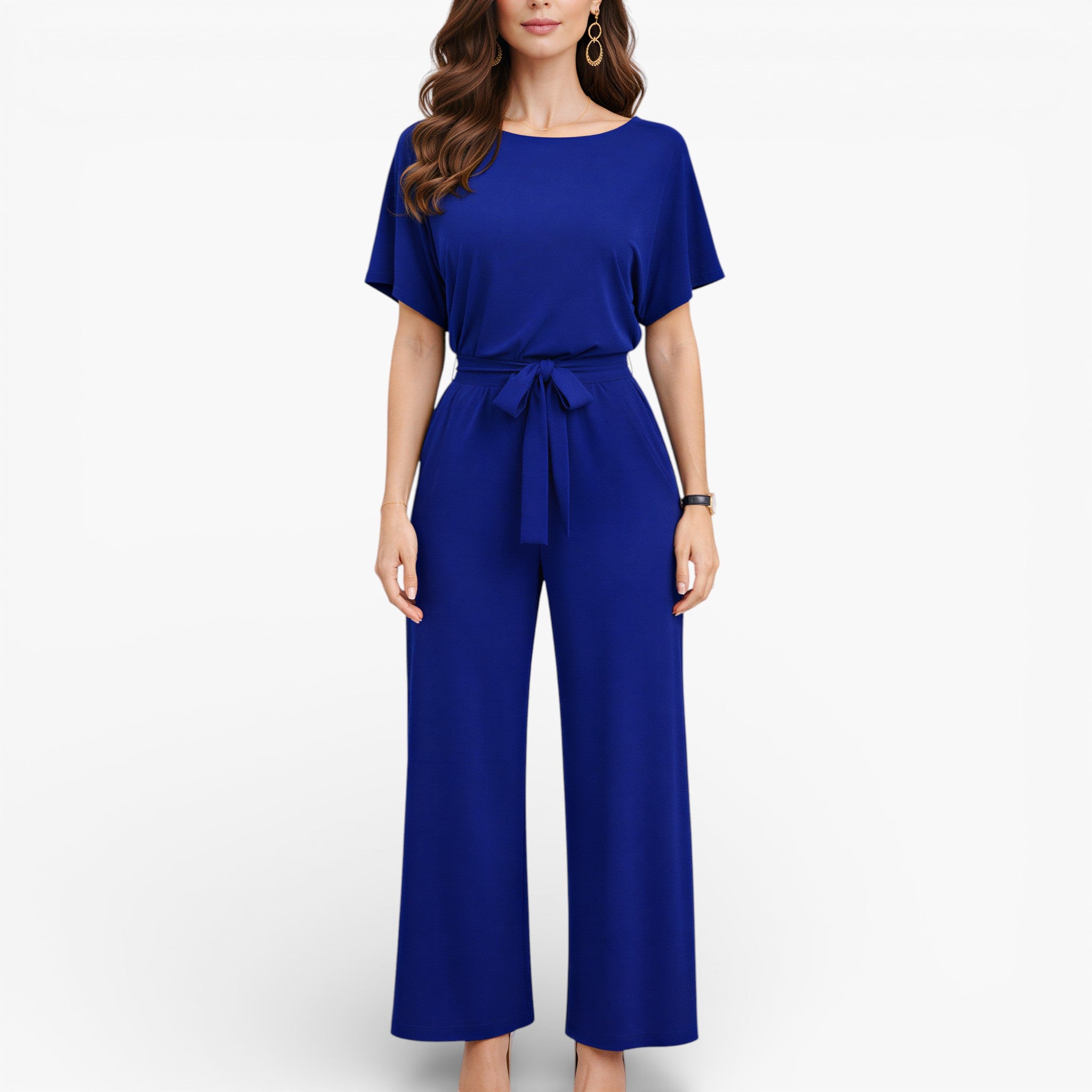 Women’s Wide Leg Belted Jumpsuit Classic Elegant Style